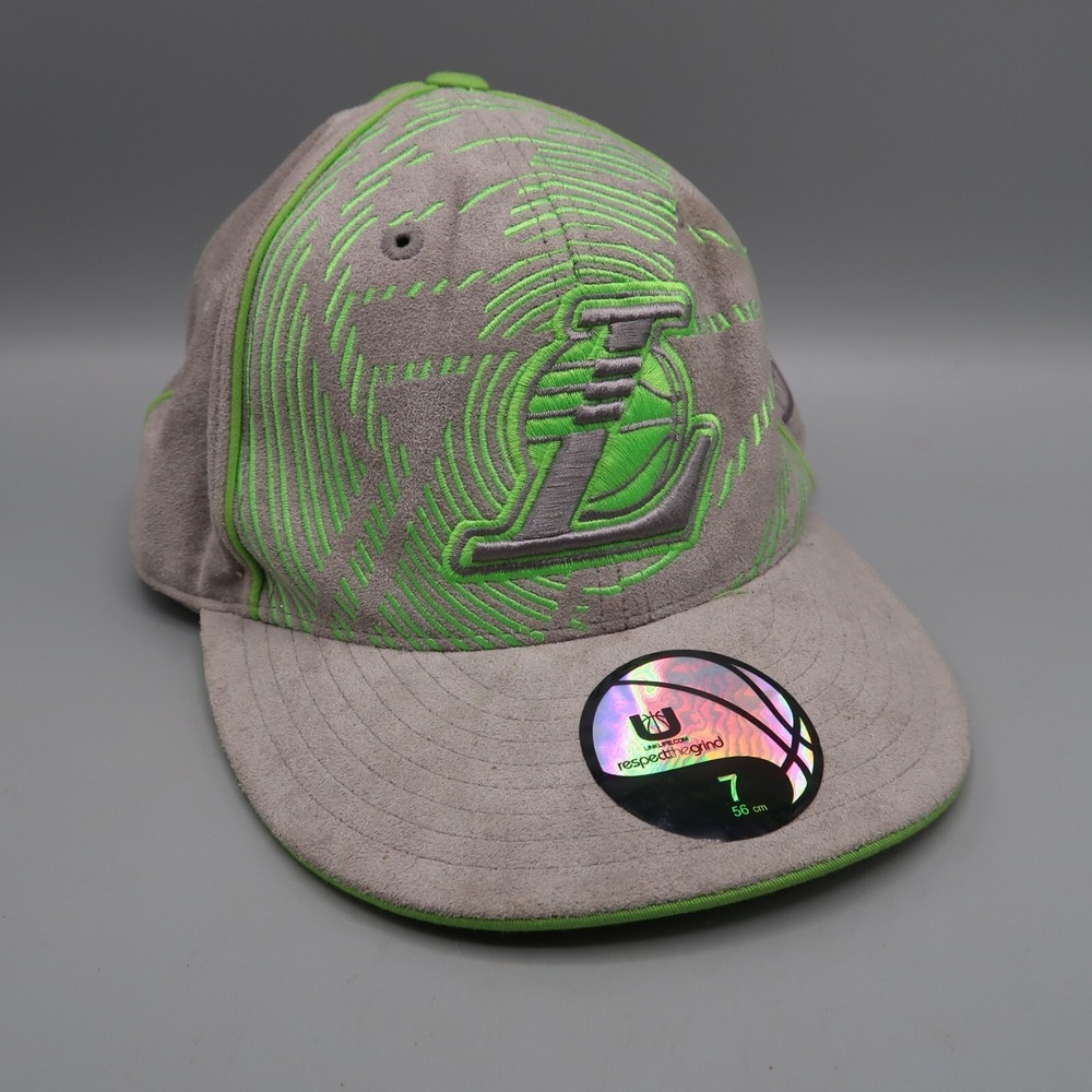 Unk NBA LA Lakers Neon Green Gray Fitted Hat Cap‎ Sherbert size 7